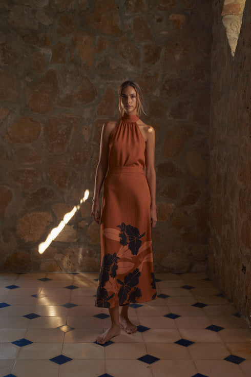 Beatrice Martellato Silk Ankle Length Skirt / Terra Orchideas